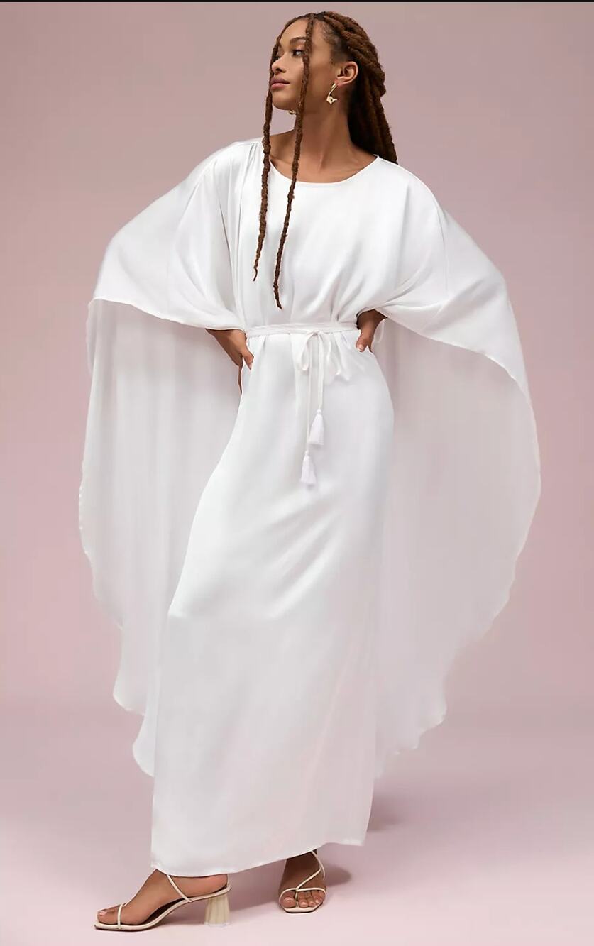 Anthropologie Erika Peña Cape Dress White Maxi Gown